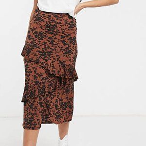 Oasis leopard heart print tiered midi skirt